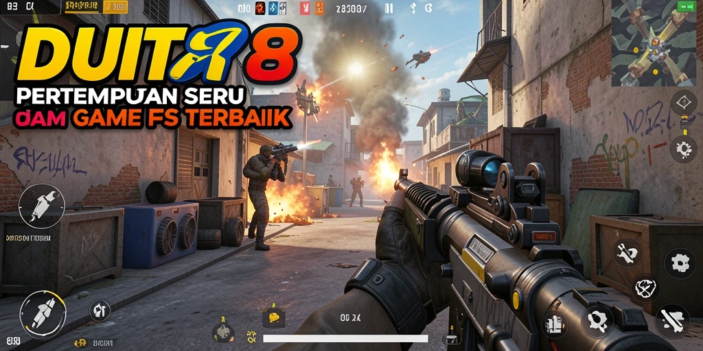 Tampilan gameplay intens dari DUIT8 yang menunjukkan aksi pertempuran FPS.