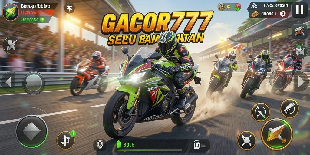 Tampilan gameplay GACOR777 yang menampilkan balapan motor yang mendebarkan.