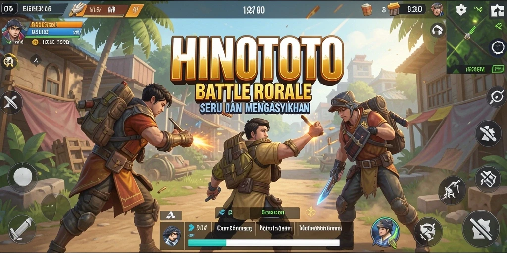 Screenshot gameplay HINOTOTO yang menunjukkan aksi seru di arena Battle Royale.