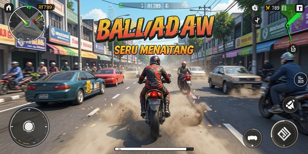 Screenshot gameplay RR789 menampilkan aksi balapan yang mendebarkan.